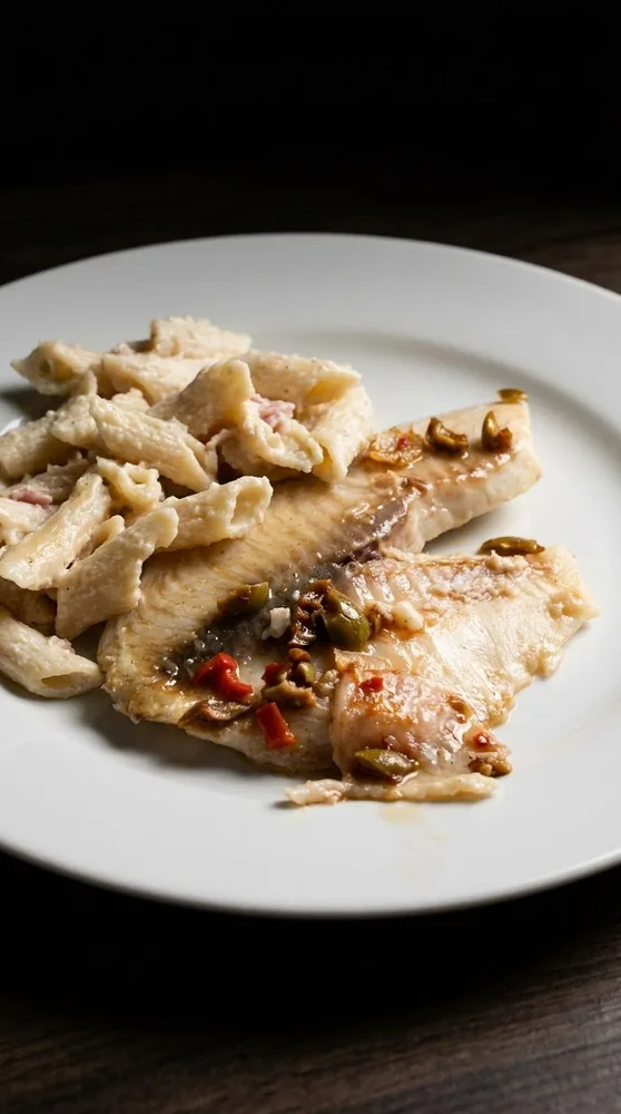 Ryba z makaronem — Restaurant light · for the menu
